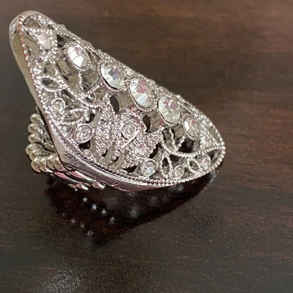 Beautiful Silver with Sparkling Rhinestones Fashion Statement Ring - Picture 9 of 13